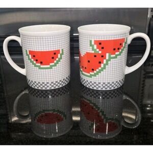 2 Vintage 90s Pixel Watermelon Coffee Mugs - Digital,‎ Computer,